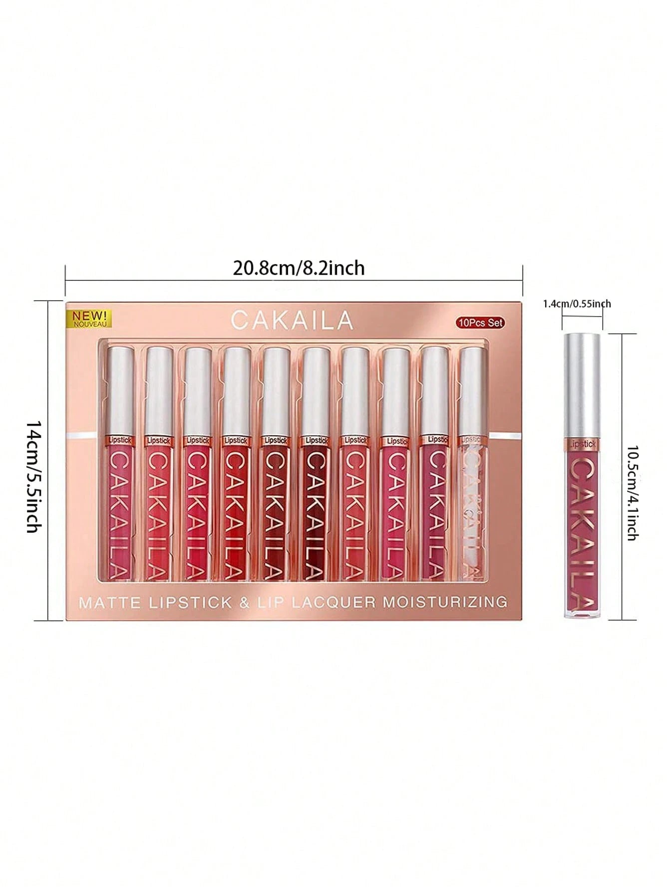 CAKAILA مطفي أحمر شفاه و Lip Lacquer مرطب 10 قطع - الصورة 4